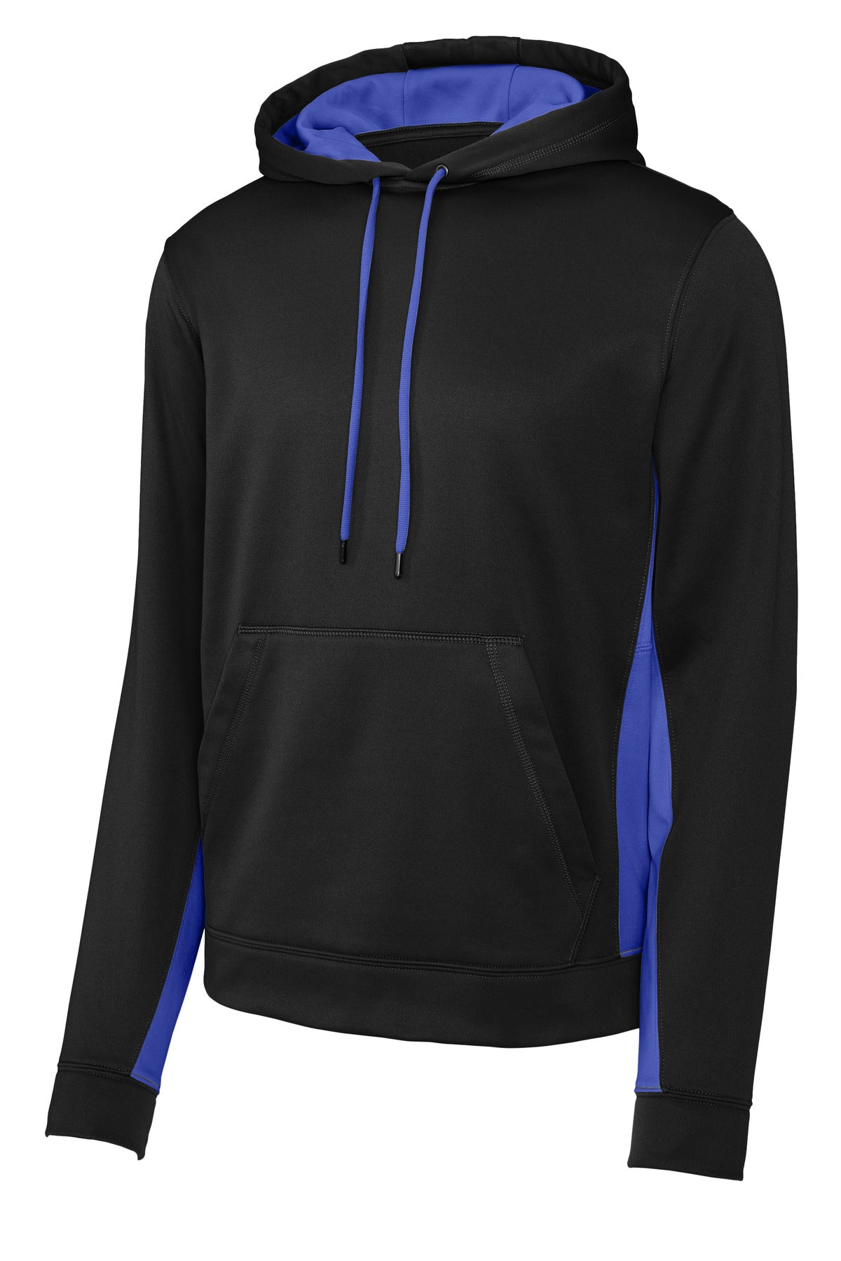 Sport-Tek Sport-Wick Fleece Colorblock Hooded Pullover - Black/ True Royal