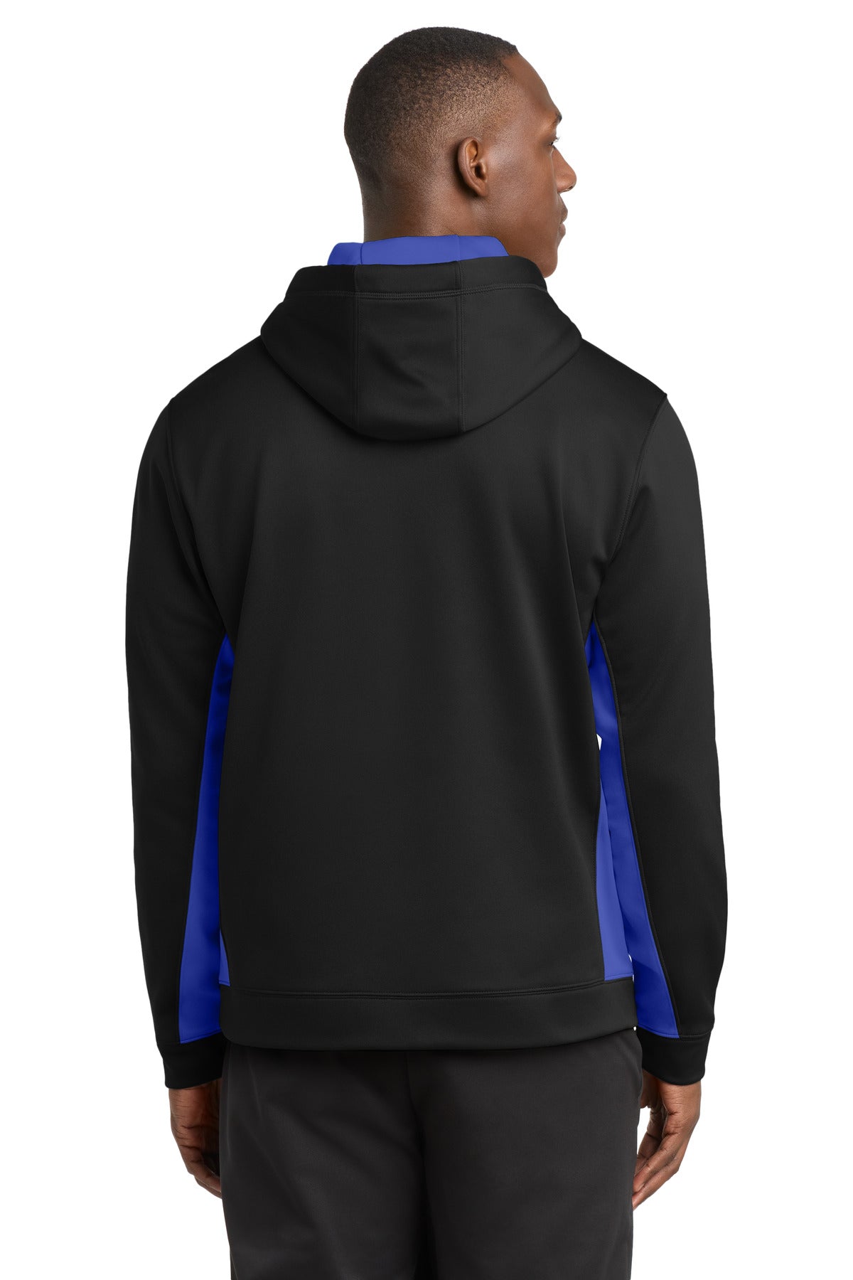 Sport-Tek Sport-Wick Fleece Colorblock Hooded Pullover - Black/ True Royal