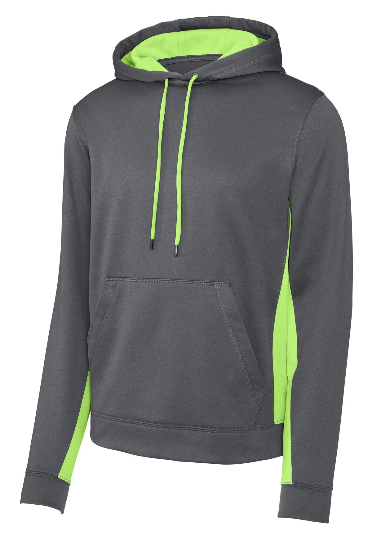 Sport-Tek Sport-Wick Fleece Colorblock Hooded Pullover - Dark Smoke Grey/ Lime Shock