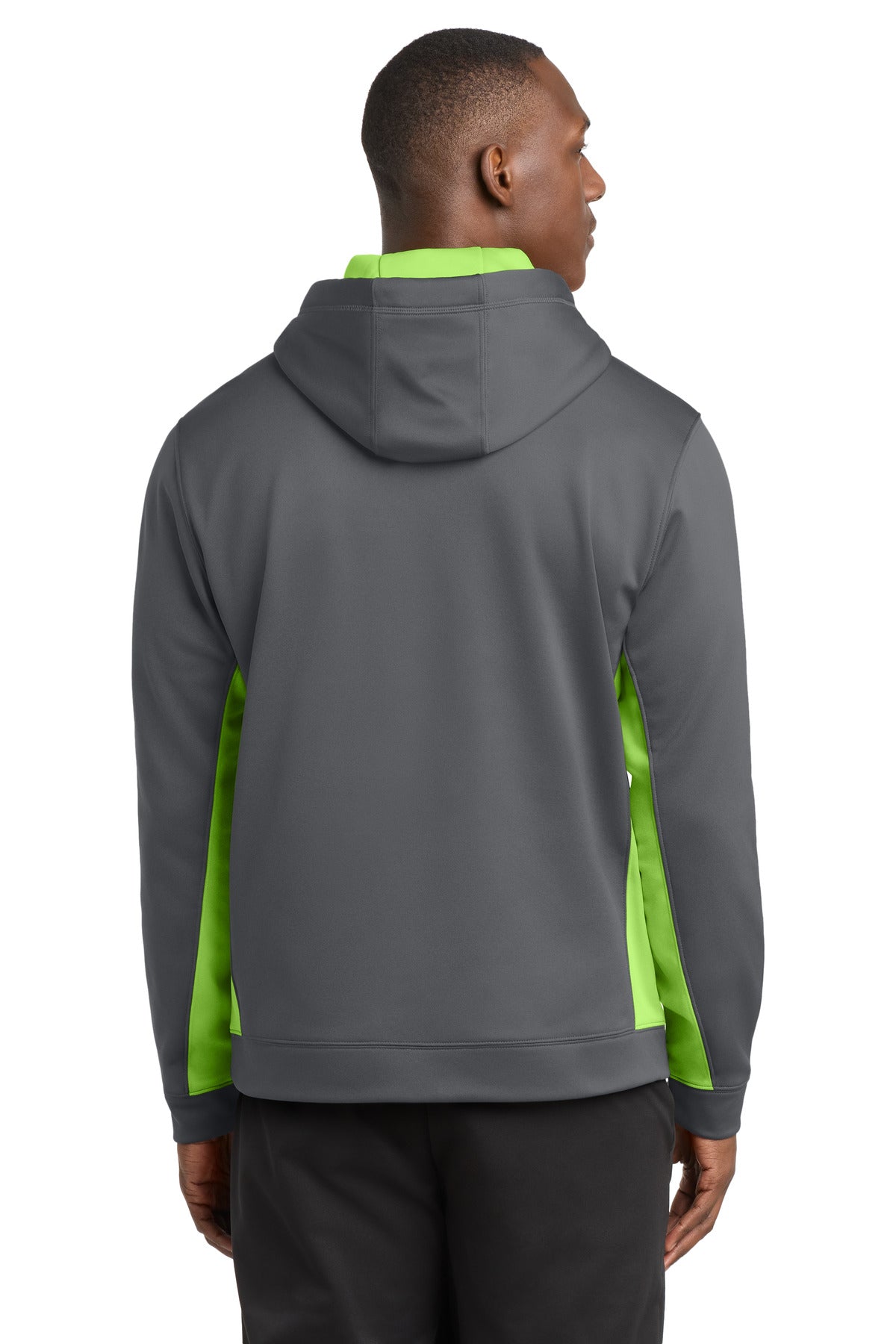 Sport-Tek Sport-Wick Fleece Colorblock Hooded Pullover - Dark Smoke Grey/ Lime Shock
