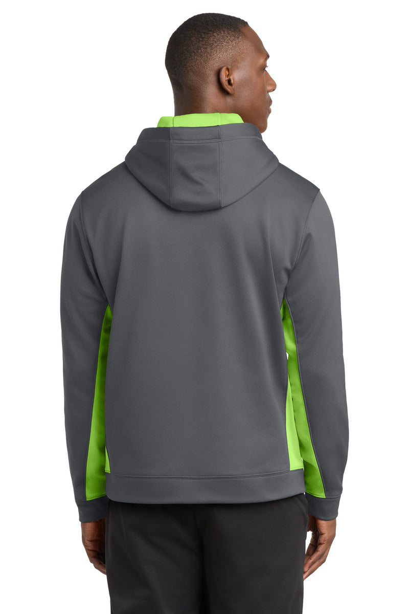 Sport-Tek Sport-Wick Fleece Colorblock Hooded Pullover - Dark Smoke Grey/ Lime Shock
