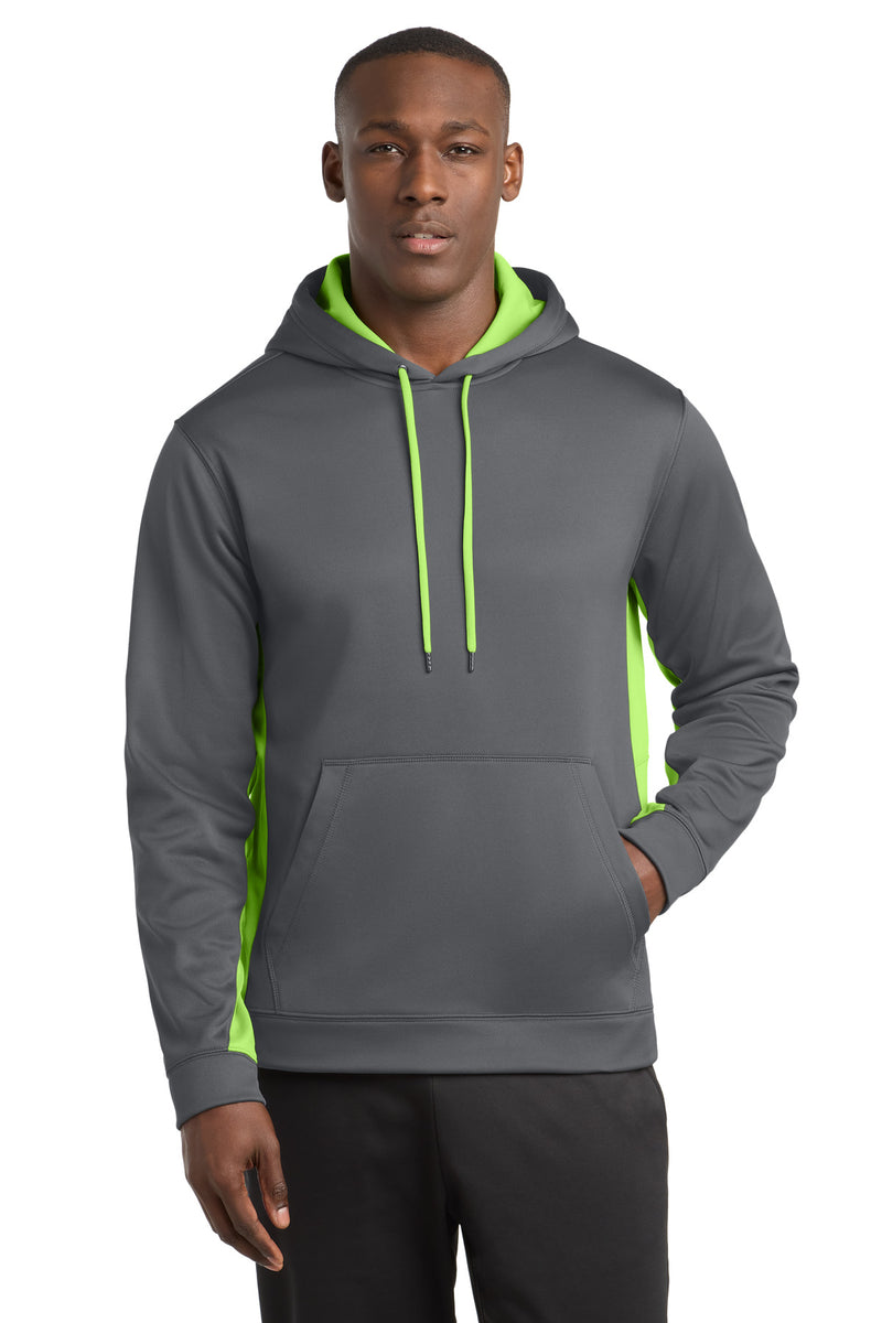 Sport-Tek Sport-Wick Fleece Colorblock Hooded Pullover - Dark Smoke Grey/ Lime Shock