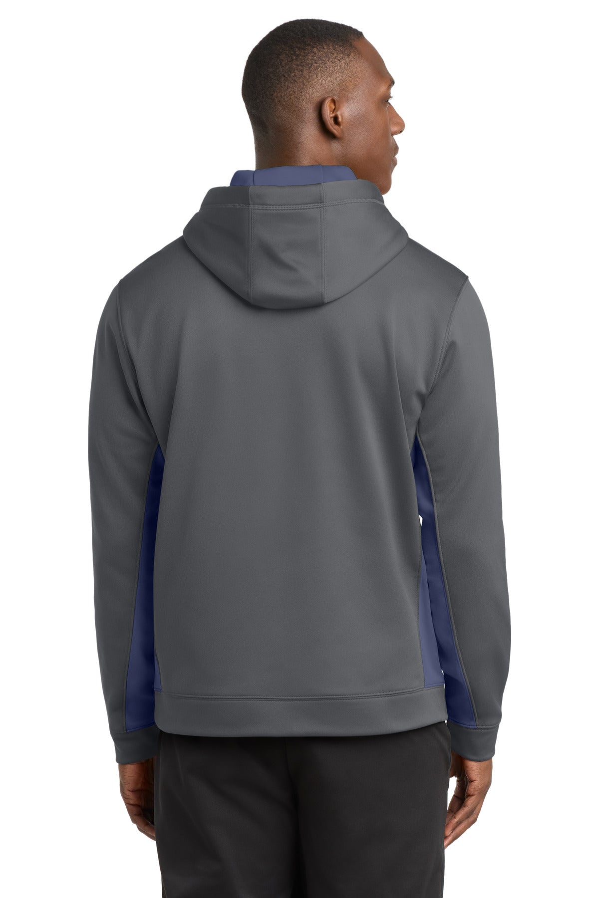 Sport-Tek Sport-Wick Fleece Colorblock Hooded Pullover - Dark Smoke Grey/ Navy