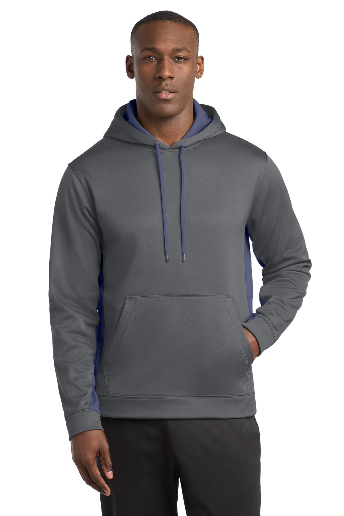 Sport-Tek Sport-Wick Fleece Colorblock Hooded Pullover - Dark Smoke Grey/ Navy
