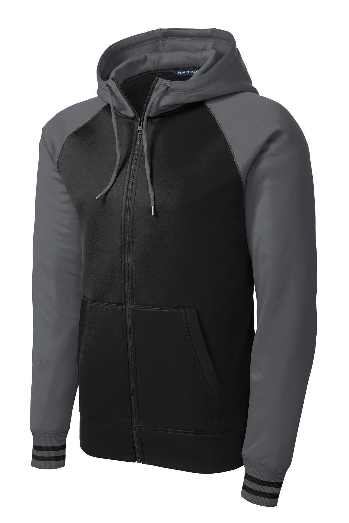 Sport-Tek Sport-Wick Varsity Fleece Full-Zip Hooded Jacket - Black/ Dark Smoke Grey