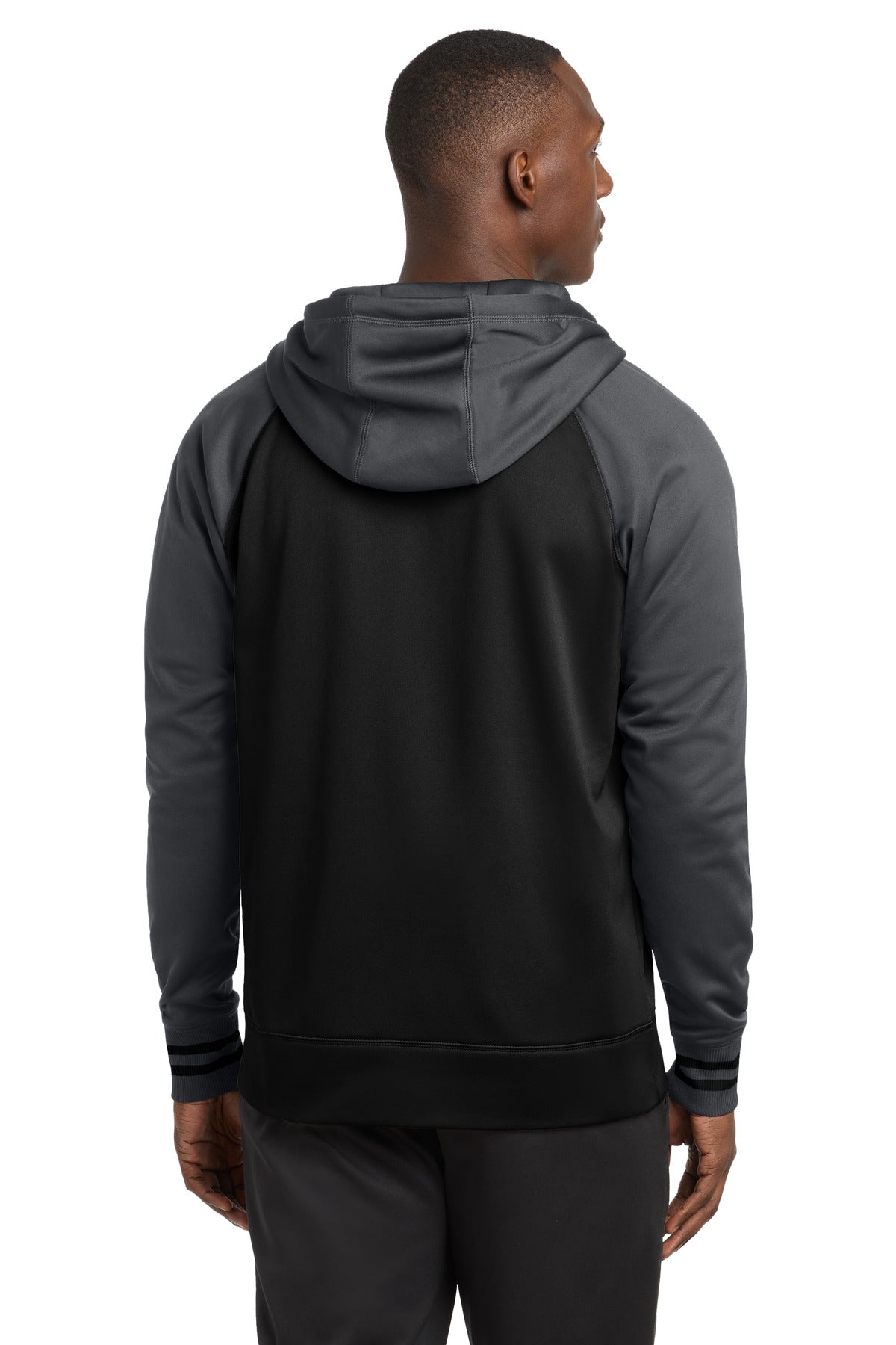 Sport-Tek Sport-Wick Varsity Fleece Full-Zip Hooded Jacket - Black/ Dark Smoke Grey