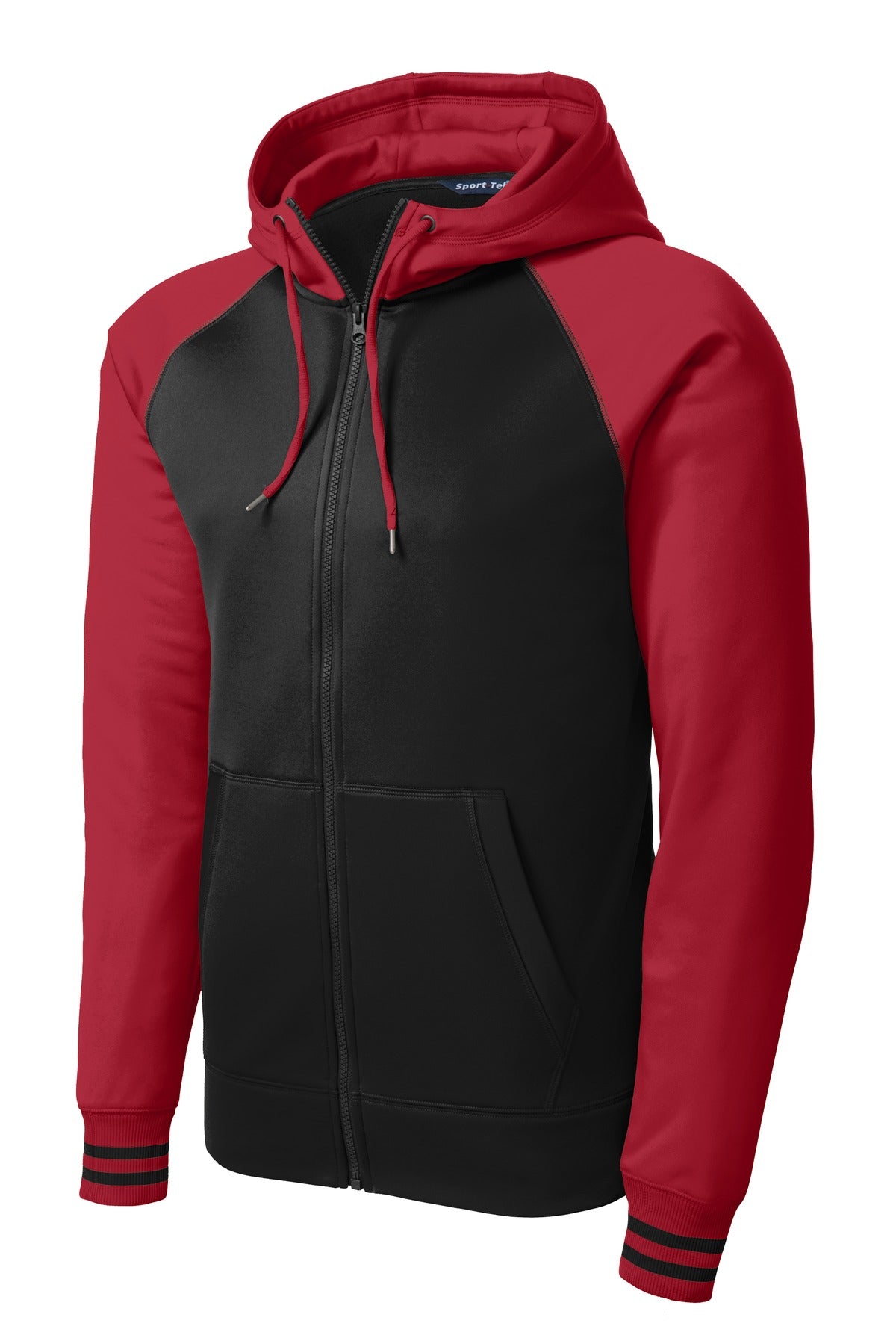 Sport-Tek Sport-Wick Varsity Fleece Full-Zip Hooded Jacket - Black/ Deep Red