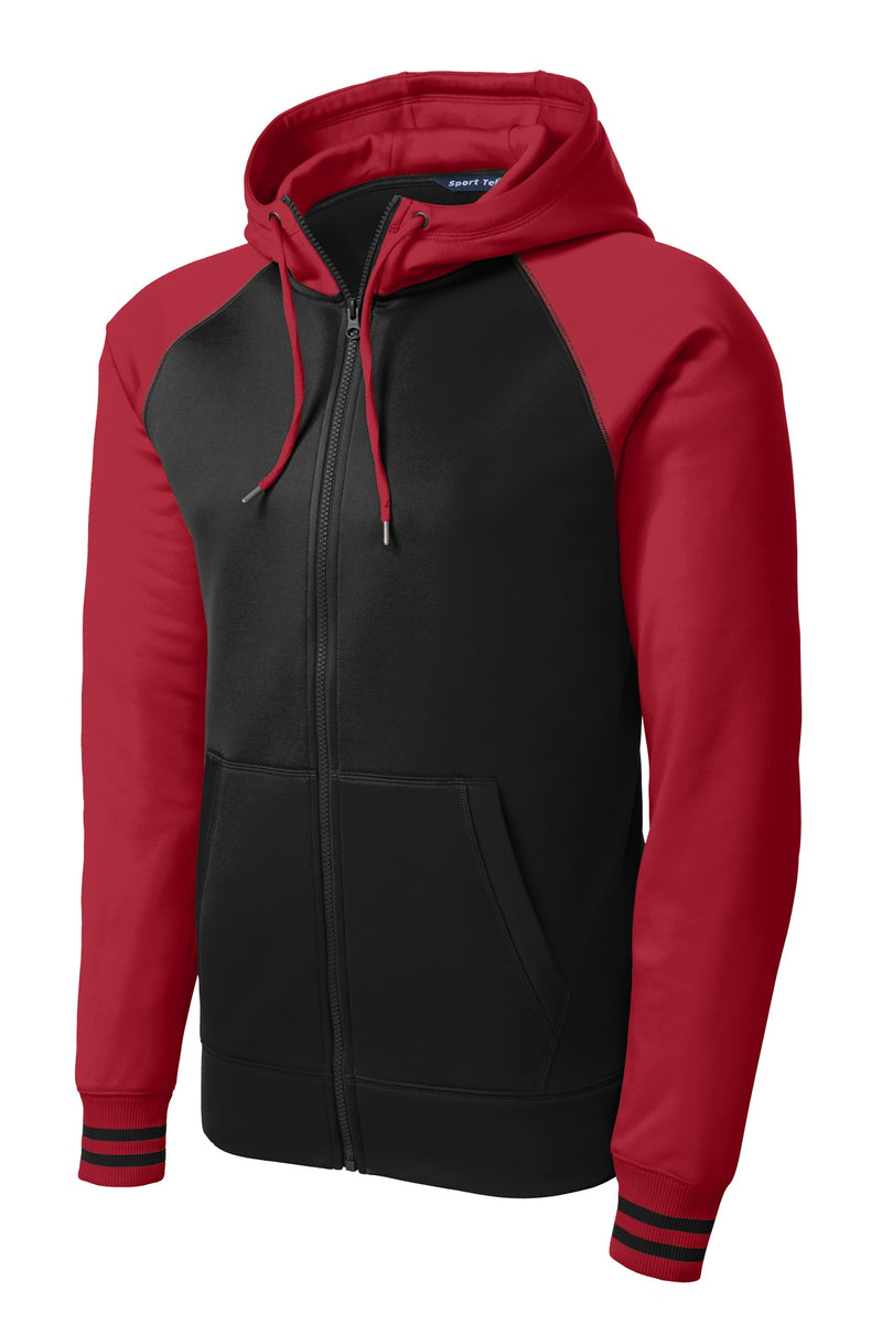 Sport-Tek Sport-Wick Varsity Fleece Full-Zip Hooded Jacket - Black/ Deep Red