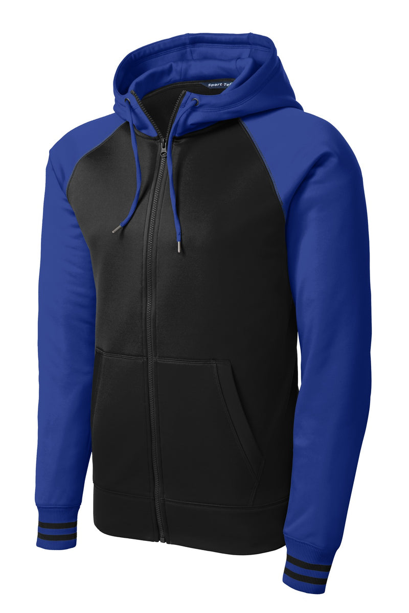 Sport-Tek Sport-Wick Varsity Fleece Full-Zip Hooded Jacket - Black/ True Royal