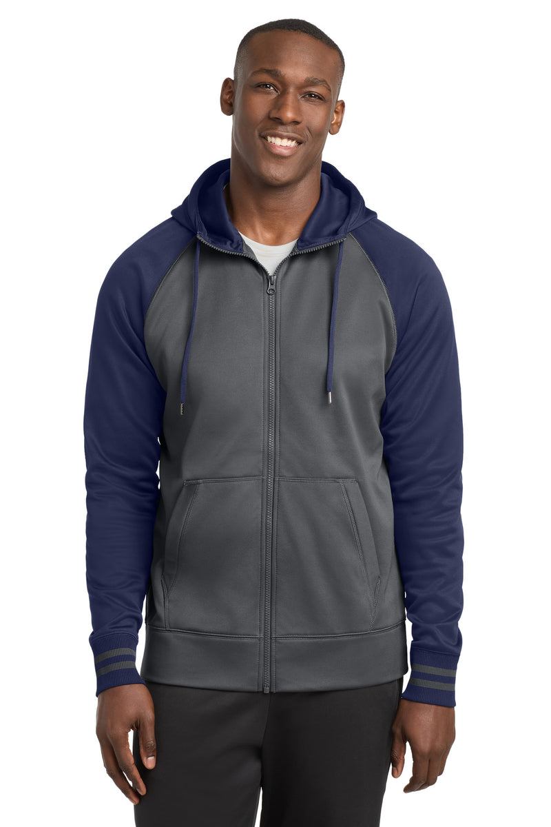 Sport-Tek Sport-Wick Varsity Fleece Full-Zip Hooded Jacket - Dark Smoke Grey/ Navy