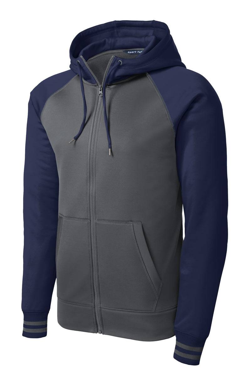Sport-Tek Sport-Wick Varsity Fleece Full-Zip Hooded Jacket - Dark Smoke Grey/ Navy