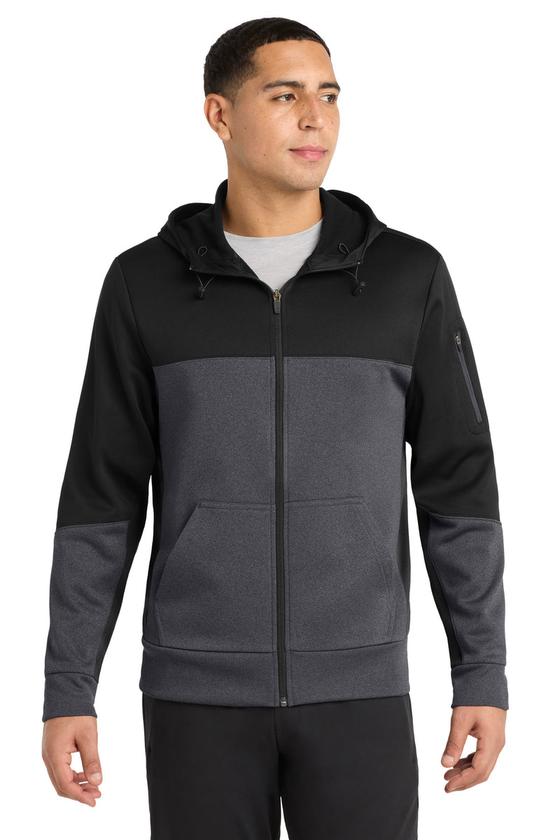 Sport-Tek Tech Fleece Colorblock Full-Zip Hooded Jacket - Black/ Graphite Heather/ Black