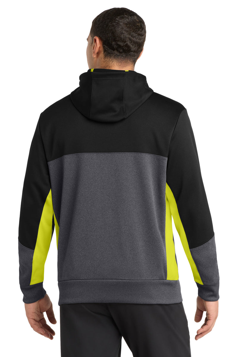 Sport-Tek Tech Fleece Colorblock Full-Zip Hooded Jacket - Black/ Graphite Heather/ Citron