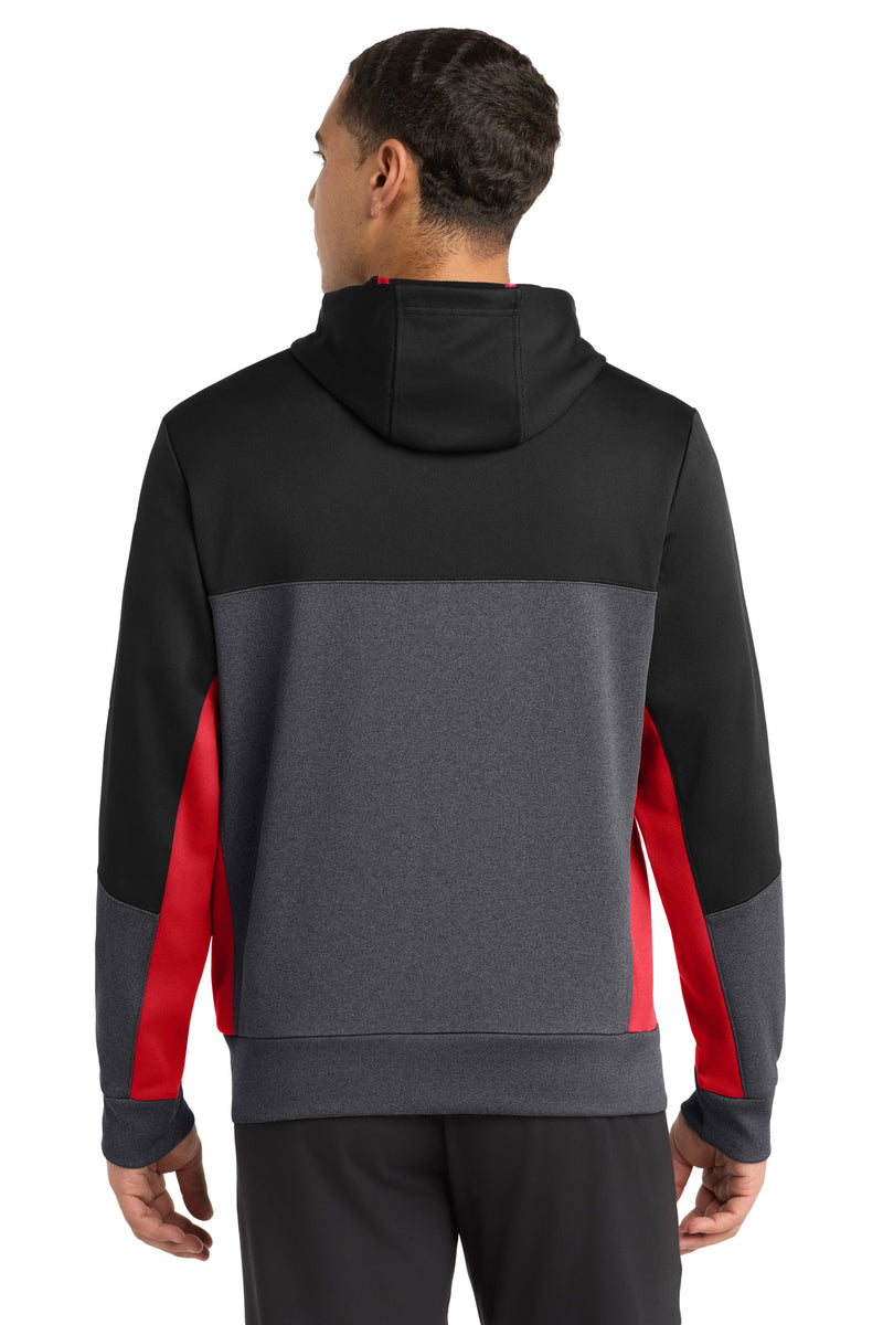 Sport-Tek Tech Fleece Colorblock Full-Zip Hooded Jacket - Black/ Graphite Heather/ True Red