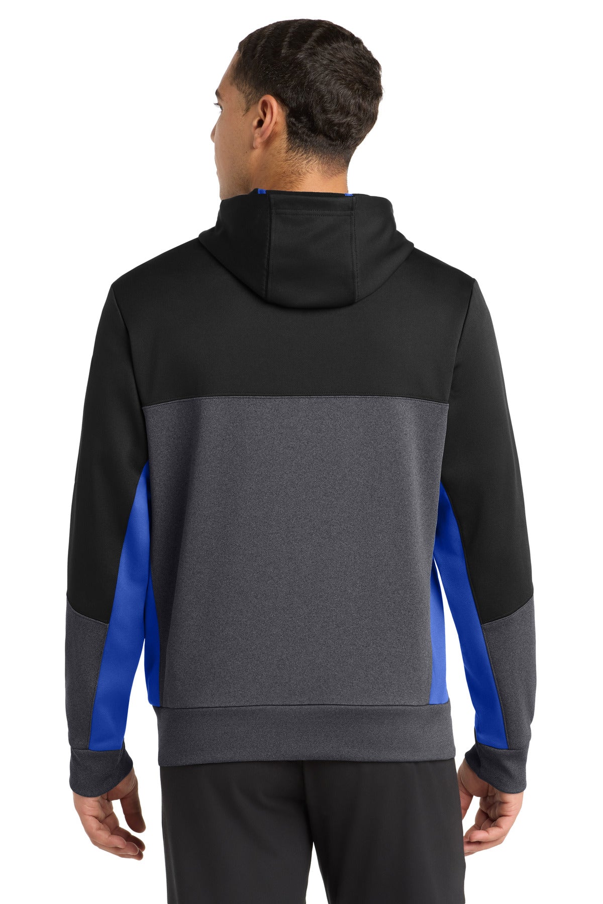 Sport-Tek Tech Fleece Colorblock Full-Zip Hooded Jacket - Black/ Graphite Heather/ True Royal