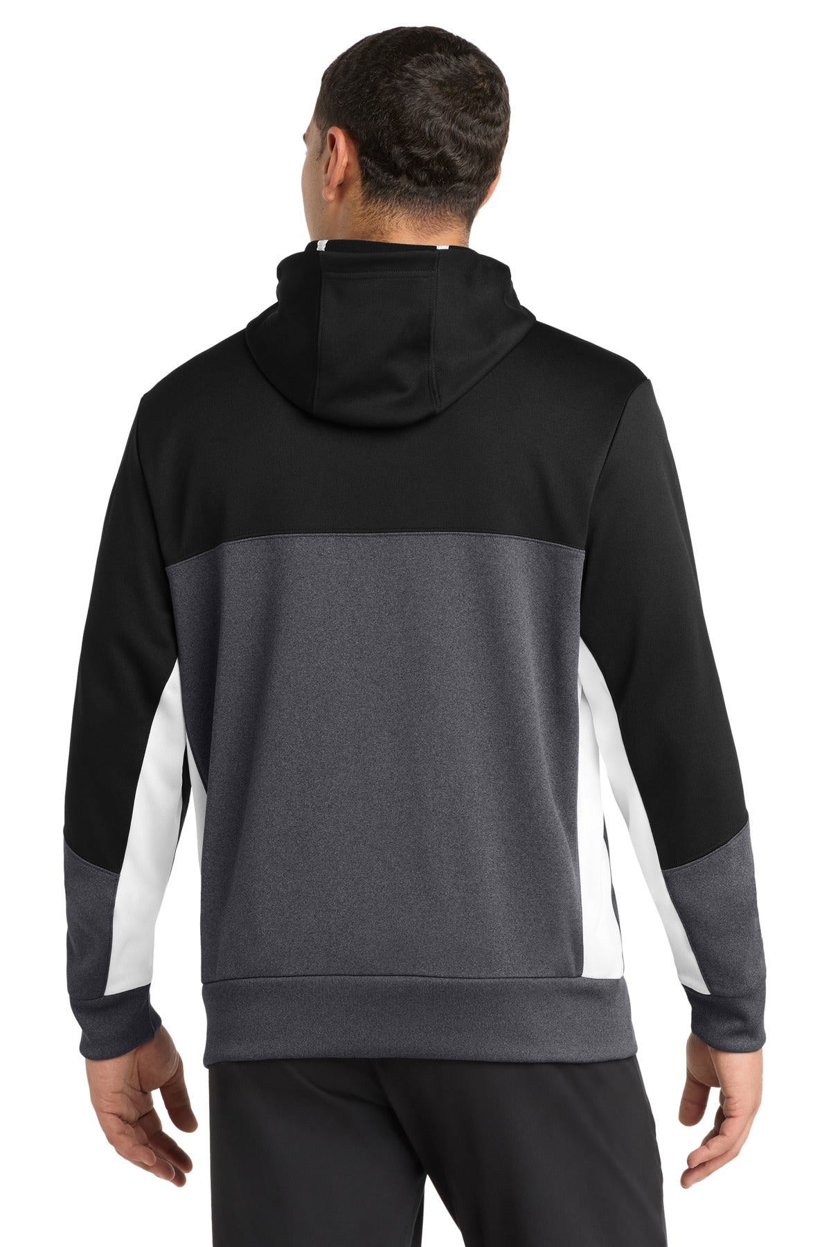 Sport-Tek Tech Fleece Colorblock Full-Zip Hooded Jacket - Black/ Graphite Heather/ White