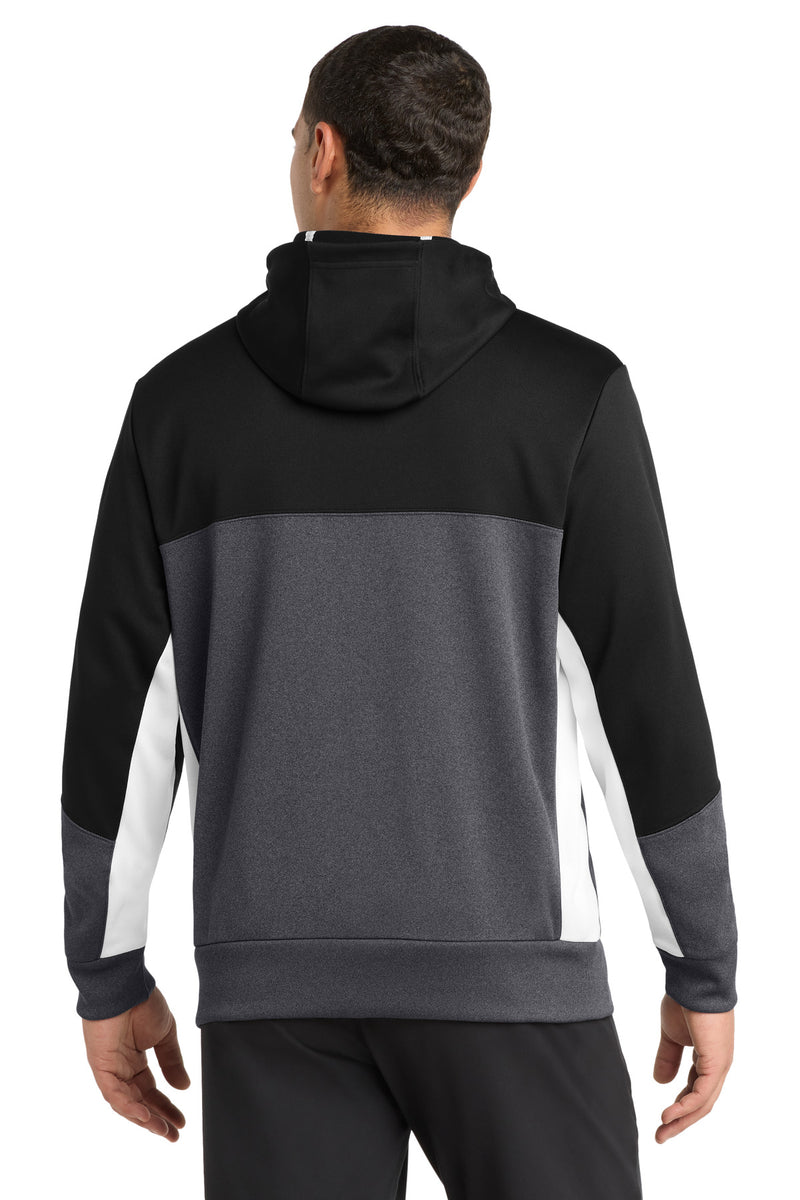 Sport-Tek Tech Fleece Colorblock Full-Zip Hooded Jacket - Black/ Graphite Heather/ White