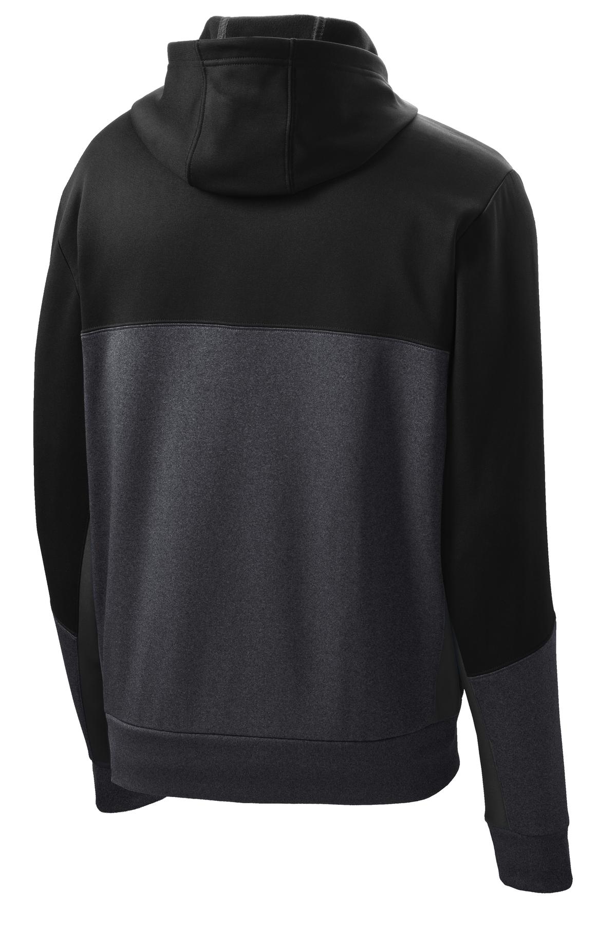 Sport-Tek Tech Fleece Colorblock Full-Zip Hooded Jacket - Black/ Graphite Heather/ Black