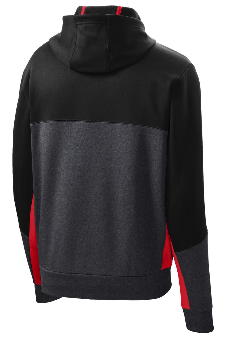 Sport-Tek Tech Fleece Colorblock Full-Zip Hooded Jacket - Black/ Graphite Heather/ True Red