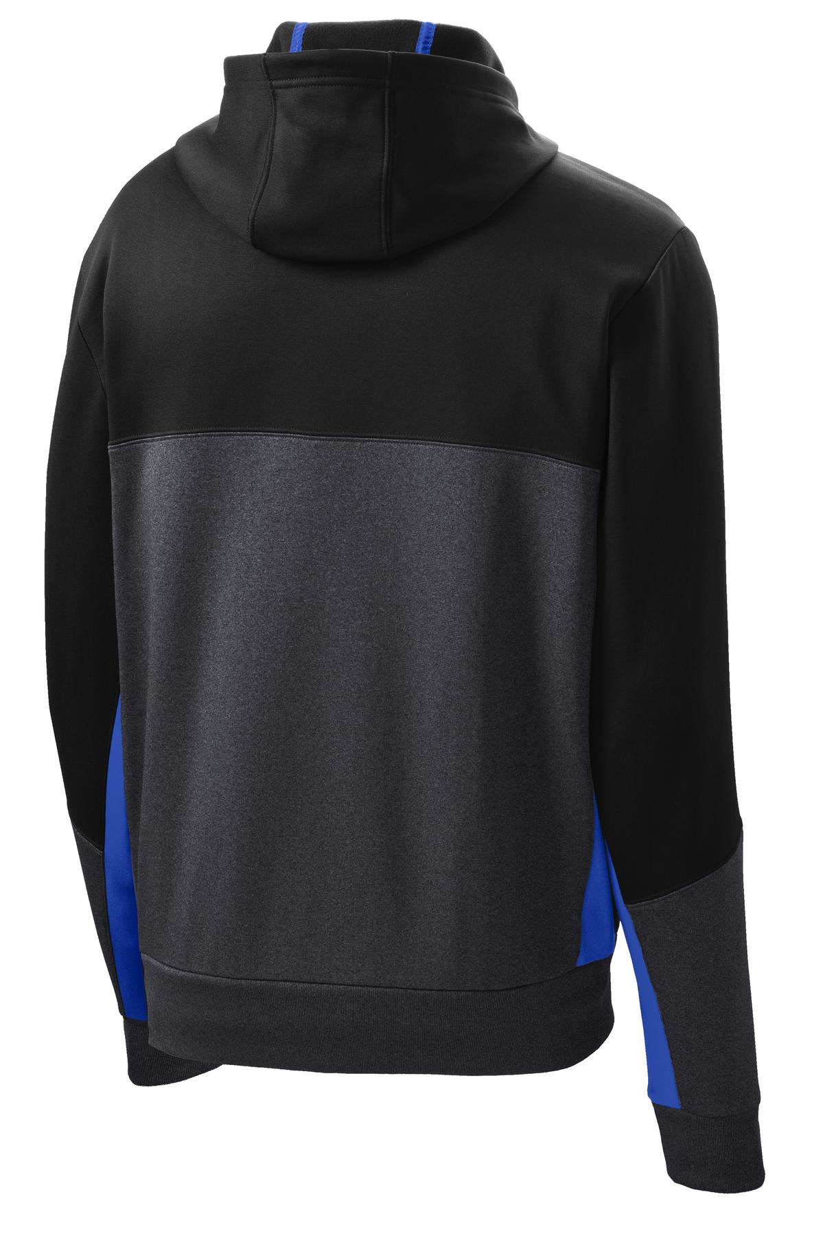 Sport-Tek Tech Fleece Colorblock Full-Zip Hooded Jacket - Black/ Graphite Heather/ True Royal