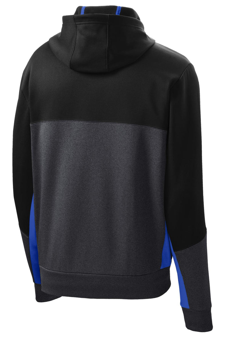 Sport-Tek Tech Fleece Colorblock Full-Zip Hooded Jacket - Black/ Graphite Heather/ True Royal