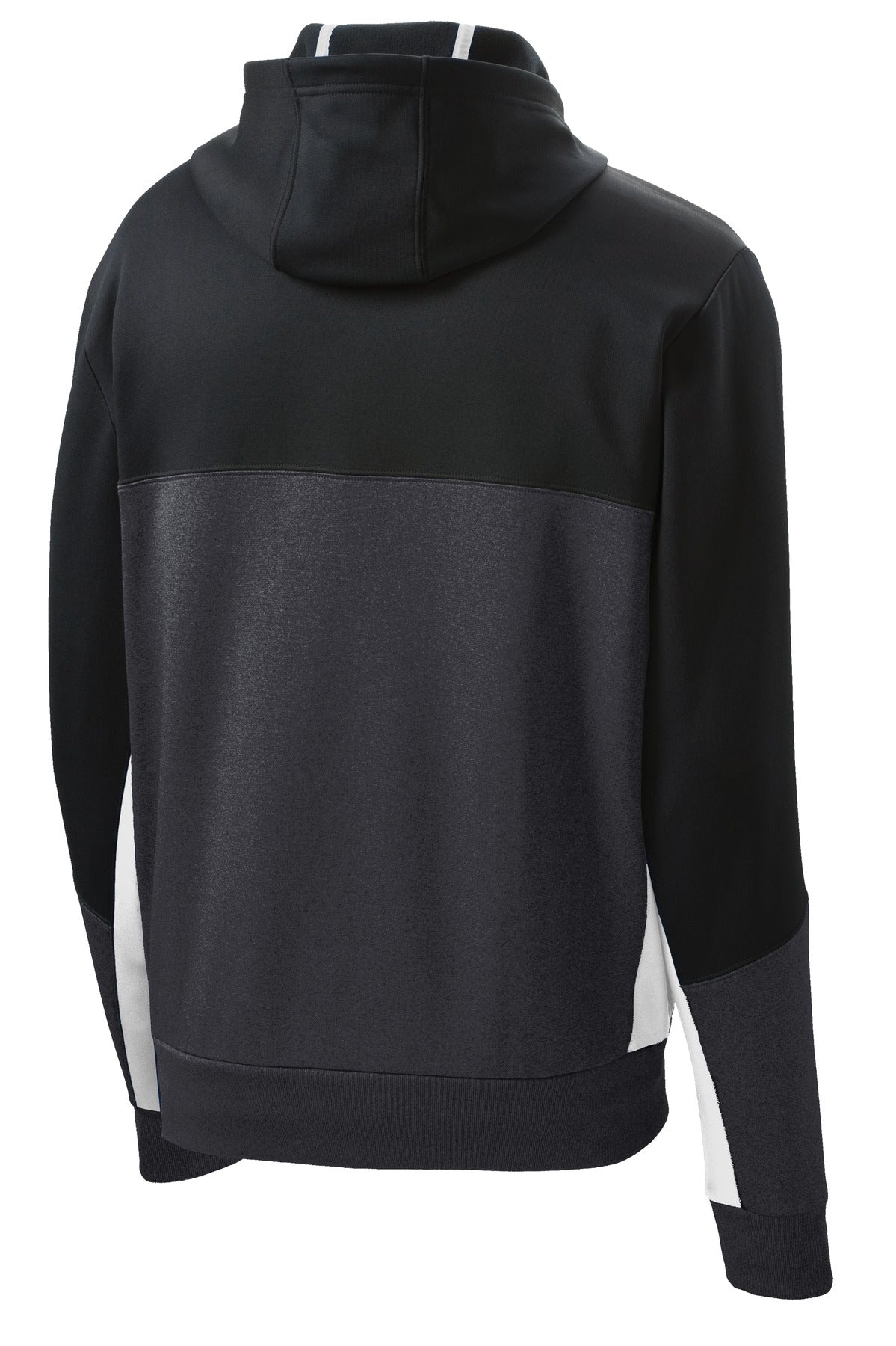 Sport-Tek Tech Fleece Colorblock Full-Zip Hooded Jacket - Black/ Graphite Heather/ White