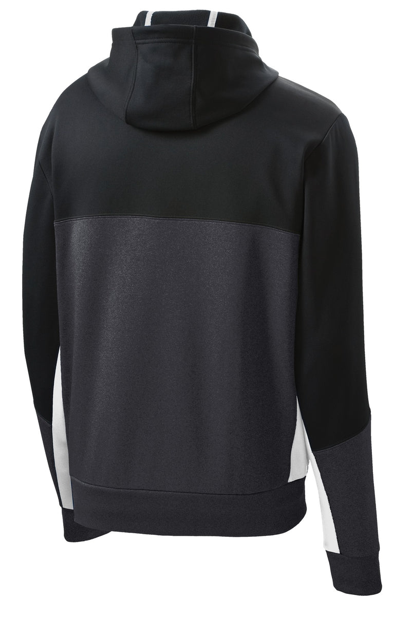 Sport-Tek Tech Fleece Colorblock Full-Zip Hooded Jacket - Black/ Graphite Heather/ White