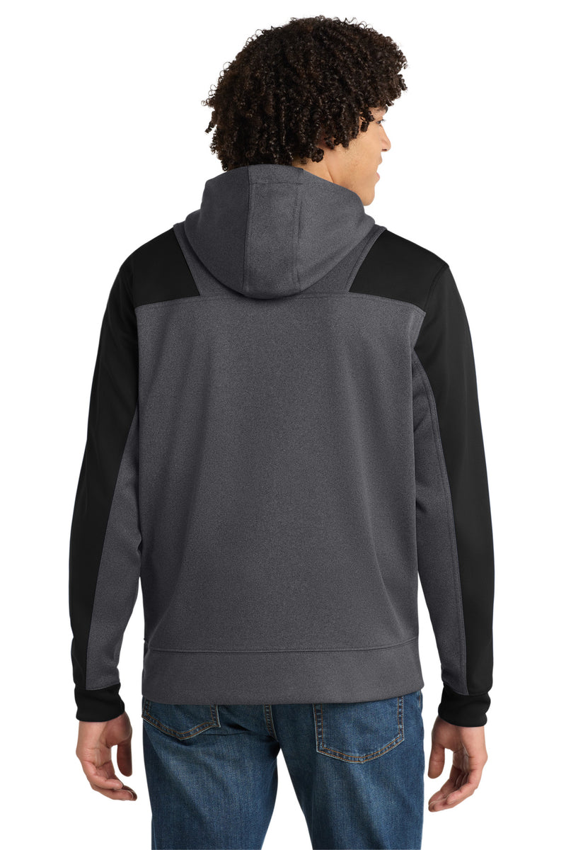 Sport-Tek  Tech Fleece Colorblock 1/4-Zip Hooded Sweatshirt - Graphite Heather/ Black