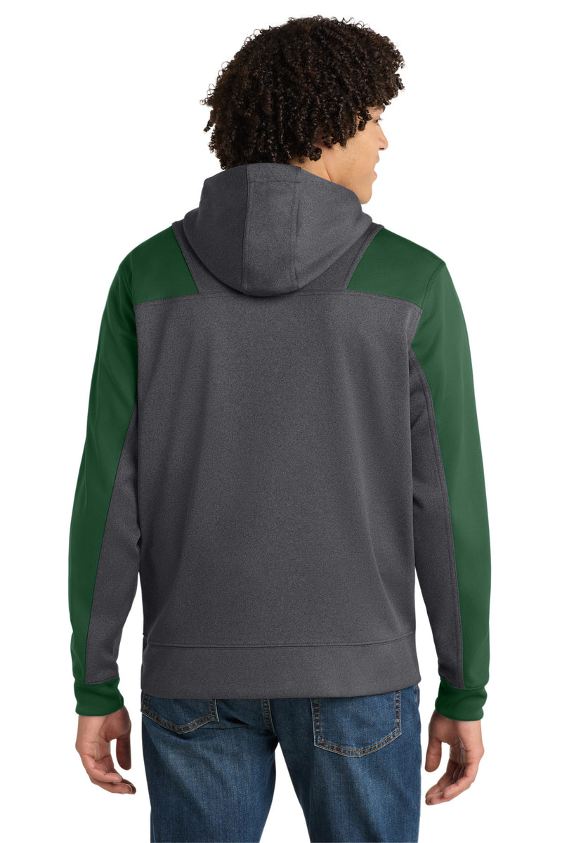 Sport-Tek  Tech Fleece Colorblock 1/4-Zip Hooded Sweatshirt - Graphite Heather/ Forest Green