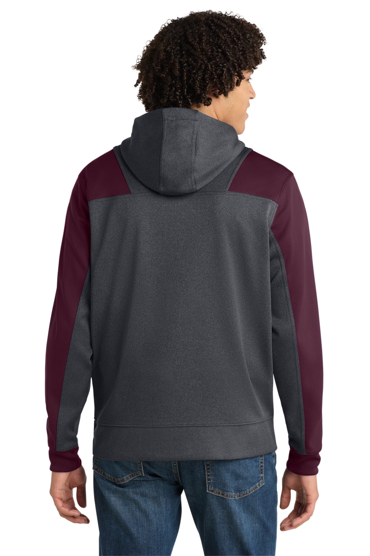 Sport-Tek  Tech Fleece Colorblock 1/4-Zip Hooded Sweatshirt - Graphite Heather/ Maroon