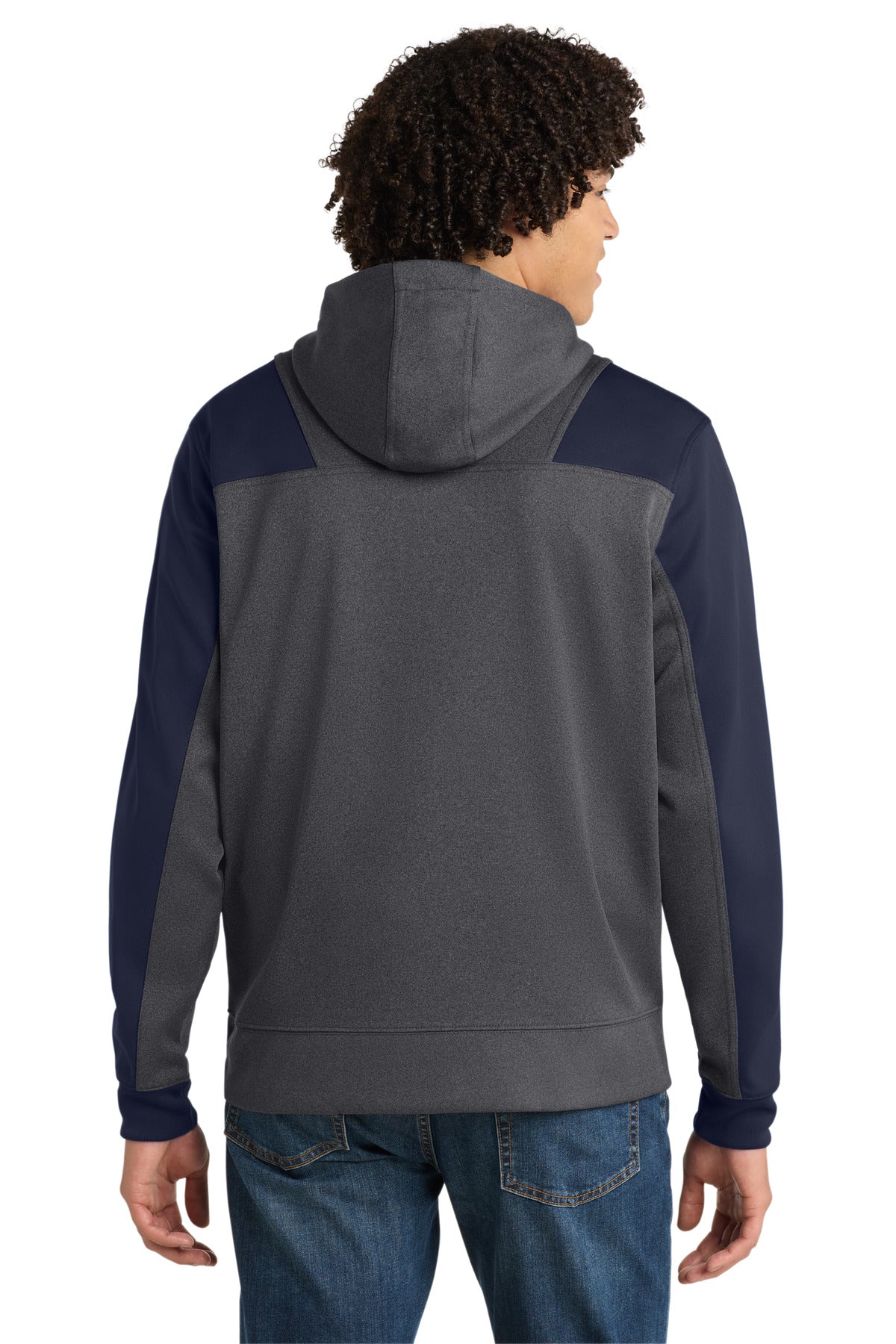 Sport-Tek  Tech Fleece Colorblock 1/4-Zip Hooded Sweatshirt - Graphite Heather/ True Navy