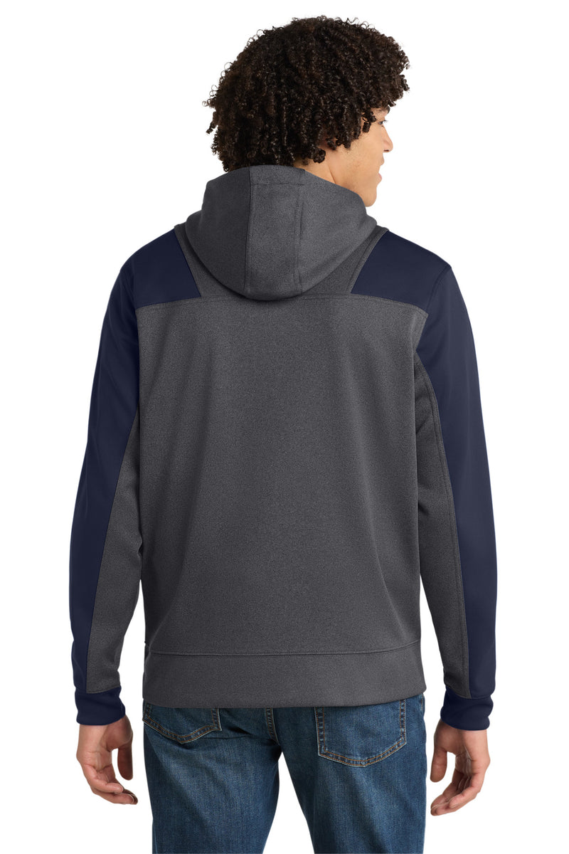 Sport-Tek  Tech Fleece Colorblock 1/4-Zip Hooded Sweatshirt - Graphite Heather/ True Navy