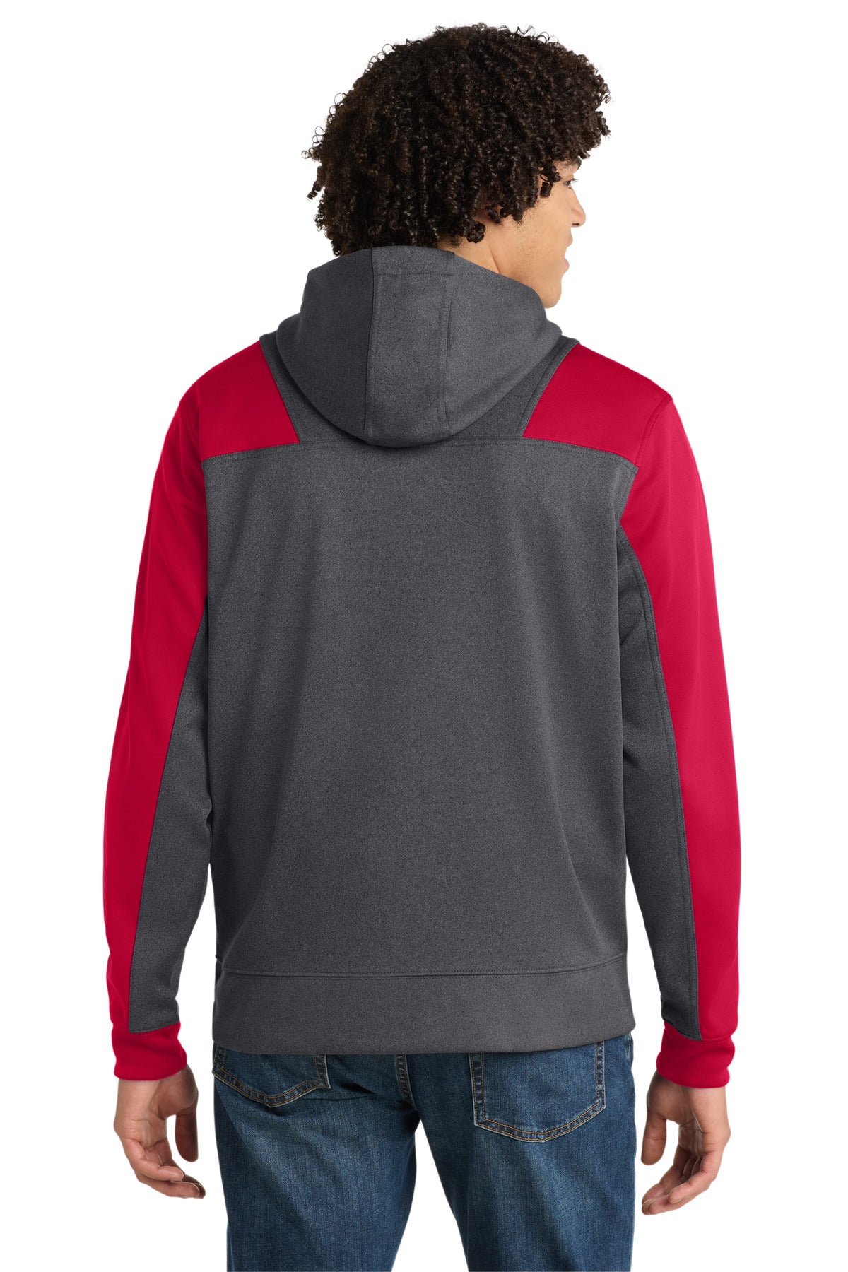 Sport-Tek  Tech Fleece Colorblock 1/4-Zip Hooded Sweatshirt - Graphite Heather/ True Red