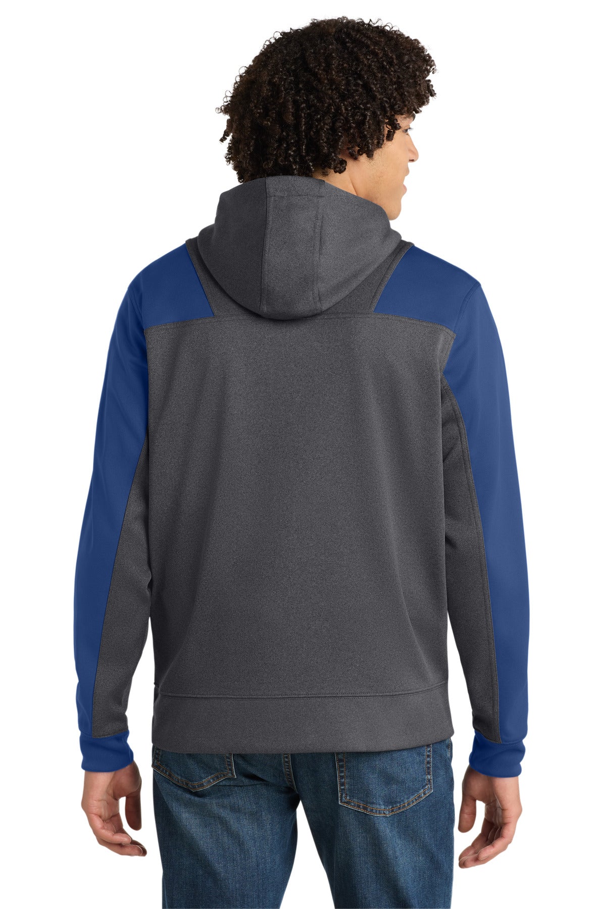 Sport-Tek  Tech Fleece Colorblock 1/4-Zip Hooded Sweatshirt - Graphite Heather/ True Royal