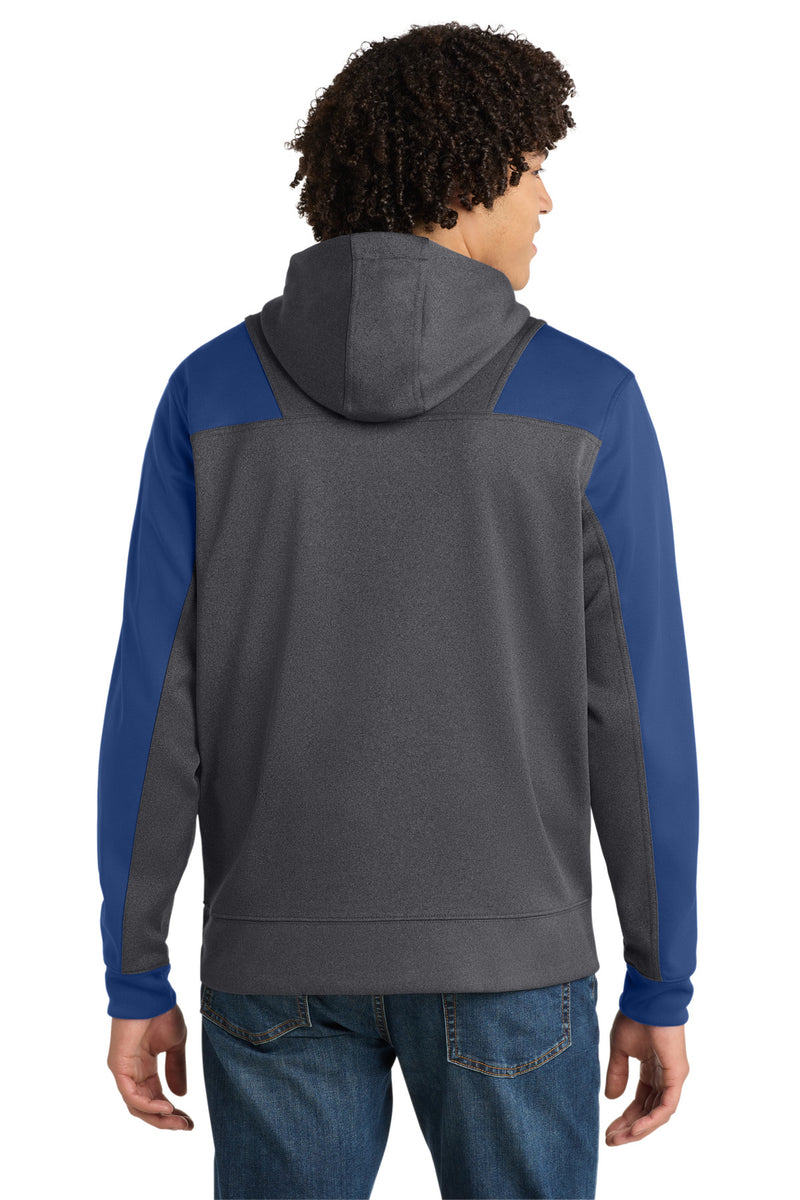 Sport-Tek  Tech Fleece Colorblock 1/4-Zip Hooded Sweatshirt - Graphite Heather/ True Royal