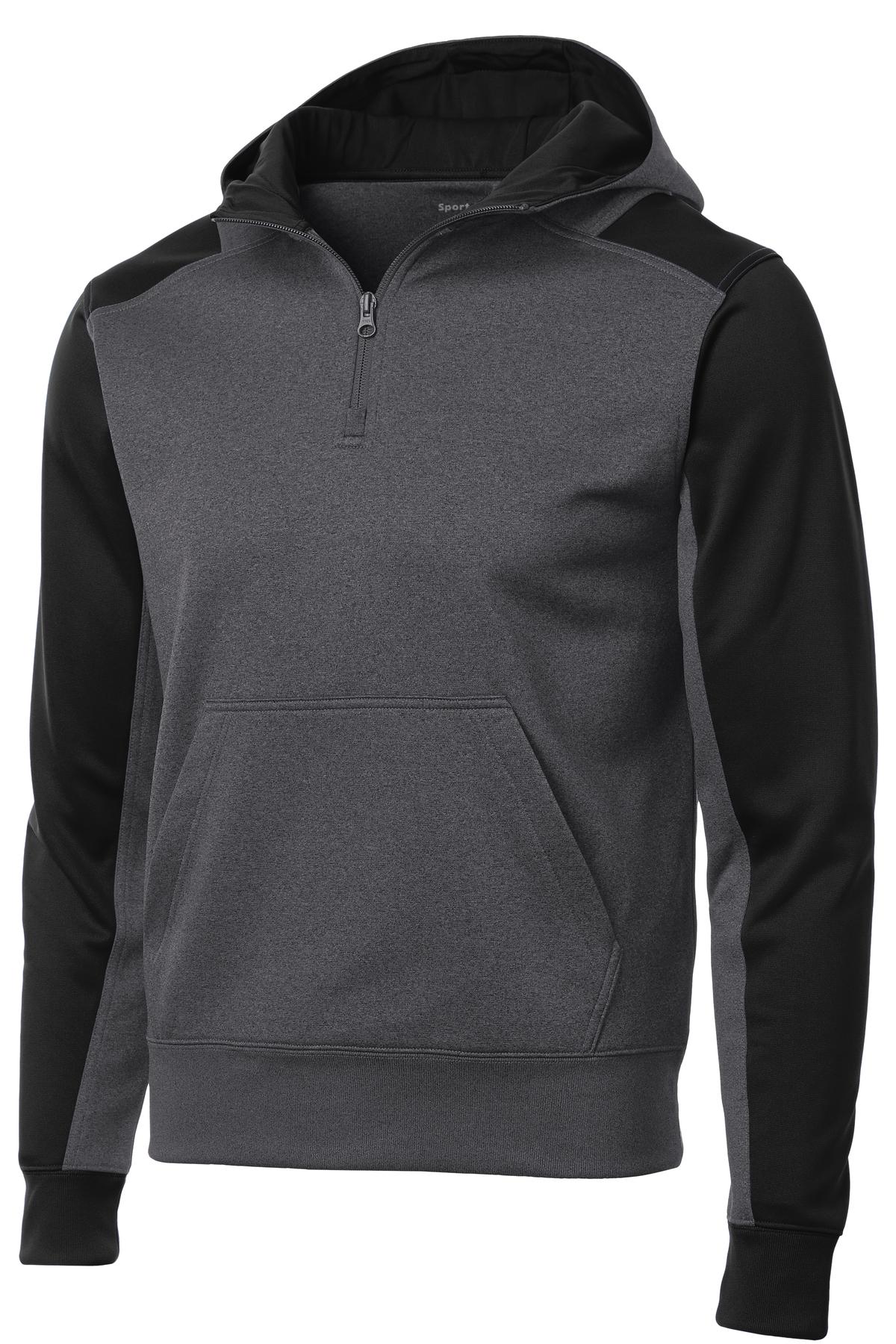 Sport-Tek  Tech Fleece Colorblock 1/4-Zip Hooded Sweatshirt - Graphite Heather/ Black