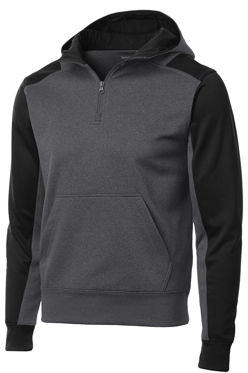 Sport-Tek  Tech Fleece Colorblock 1/4-Zip Hooded Sweatshirt - Graphite Heather/ Black