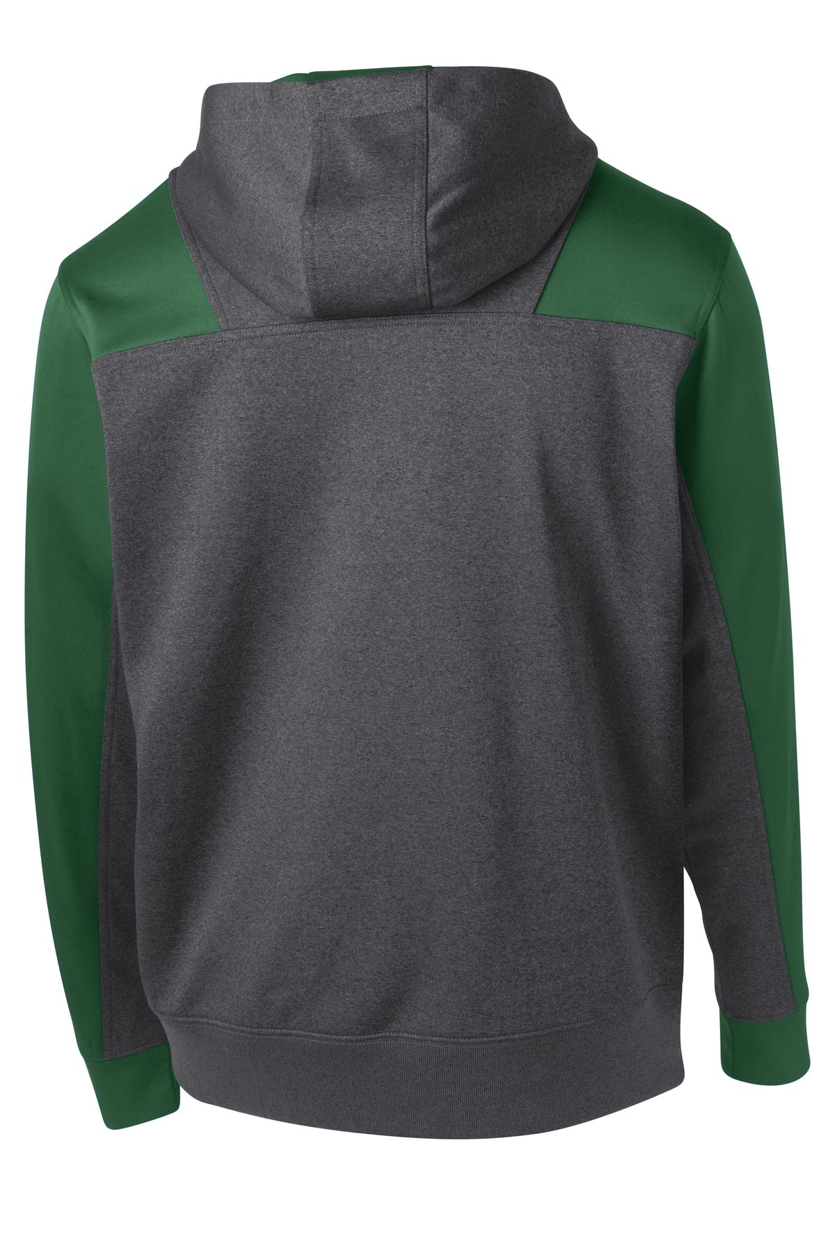 Sport-Tek  Tech Fleece Colorblock 1/4-Zip Hooded Sweatshirt - Graphite Heather/ Forest Green