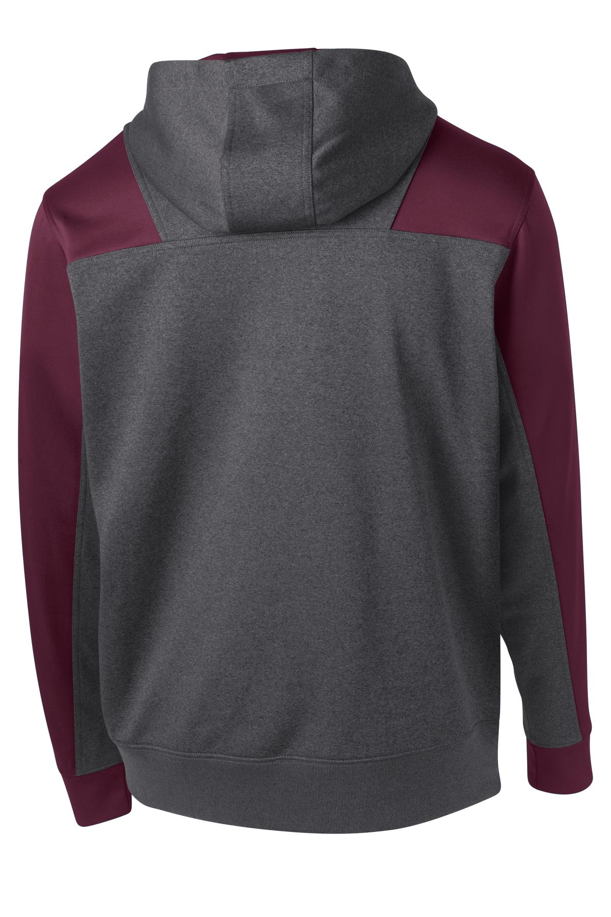 Sport-Tek  Tech Fleece Colorblock 1/4-Zip Hooded Sweatshirt - Graphite Heather/ Maroon