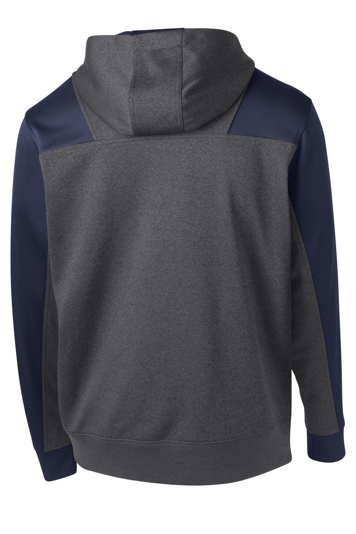 Sport-Tek  Tech Fleece Colorblock 1/4-Zip Hooded Sweatshirt - Graphite Heather/ True Navy