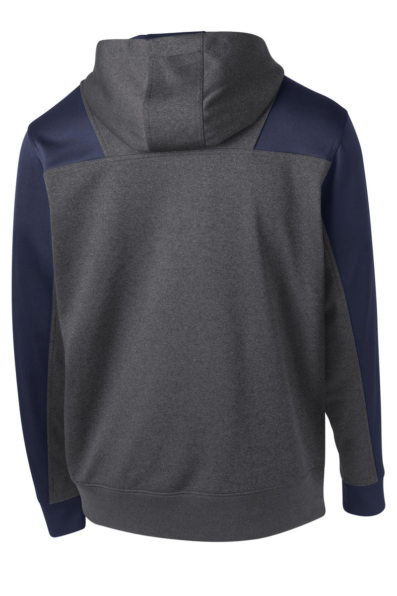 Sport-Tek  Tech Fleece Colorblock 1/4-Zip Hooded Sweatshirt - Graphite Heather/ True Navy