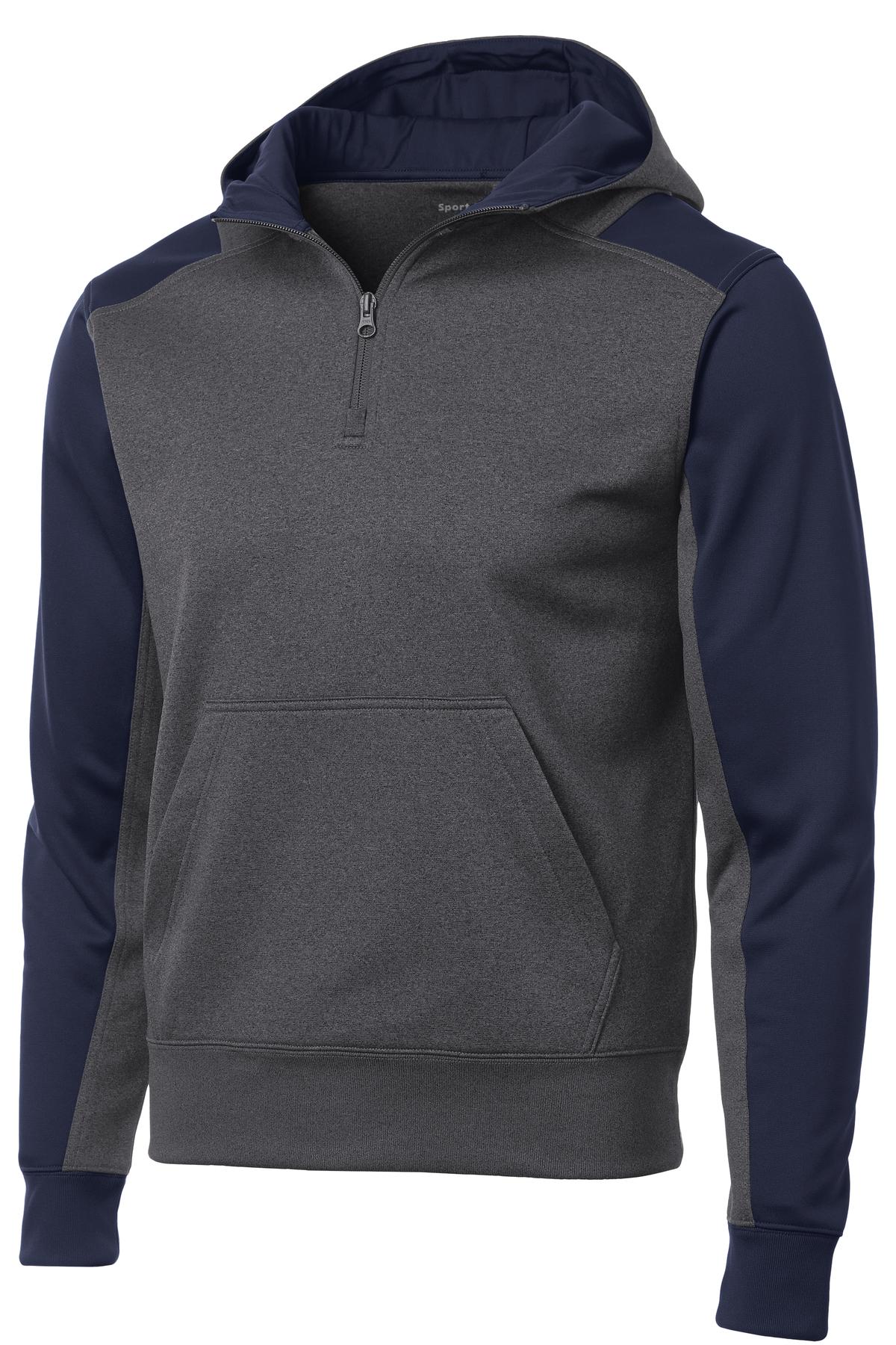 Sport-Tek  Tech Fleece Colorblock 1/4-Zip Hooded Sweatshirt - Graphite Heather/ True Navy
