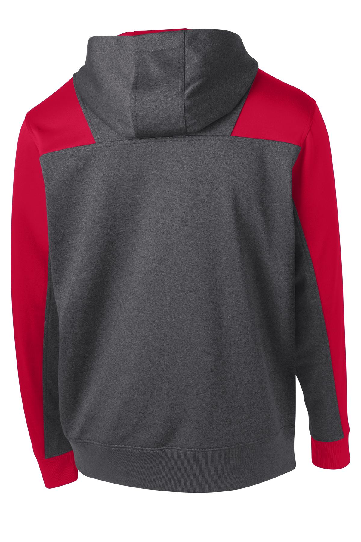 Sport-Tek  Tech Fleece Colorblock 1/4-Zip Hooded Sweatshirt - Graphite Heather/ True Red