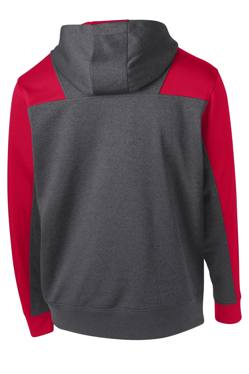 Sport-Tek  Tech Fleece Colorblock 1/4-Zip Hooded Sweatshirt - Graphite Heather/ True Red
