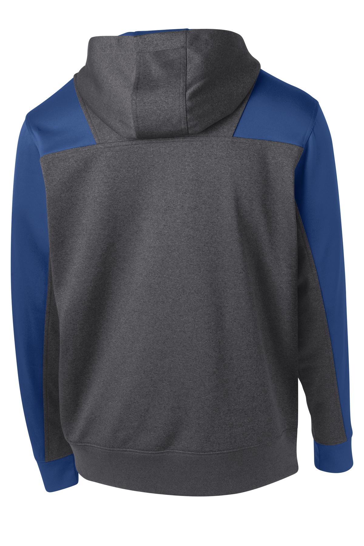 Sport-Tek  Tech Fleece Colorblock 1/4-Zip Hooded Sweatshirt - Graphite Heather/ True Royal