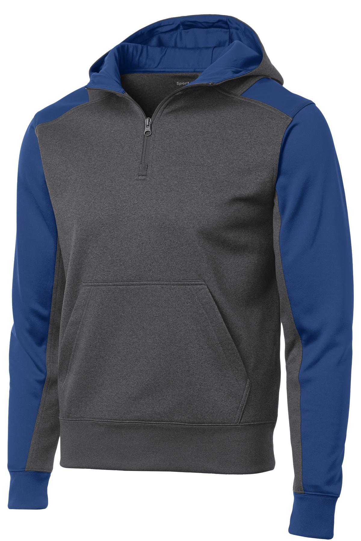 Sport-Tek  Tech Fleece Colorblock 1/4-Zip Hooded Sweatshirt - Graphite Heather/ True Royal