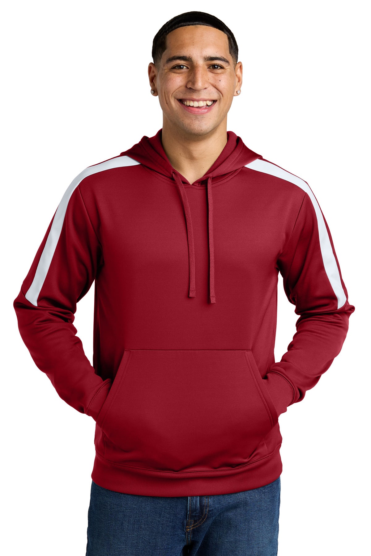 Sport-Tek Sport-Wick Fleece United Pullover Hoodie - Deep Red/ White
