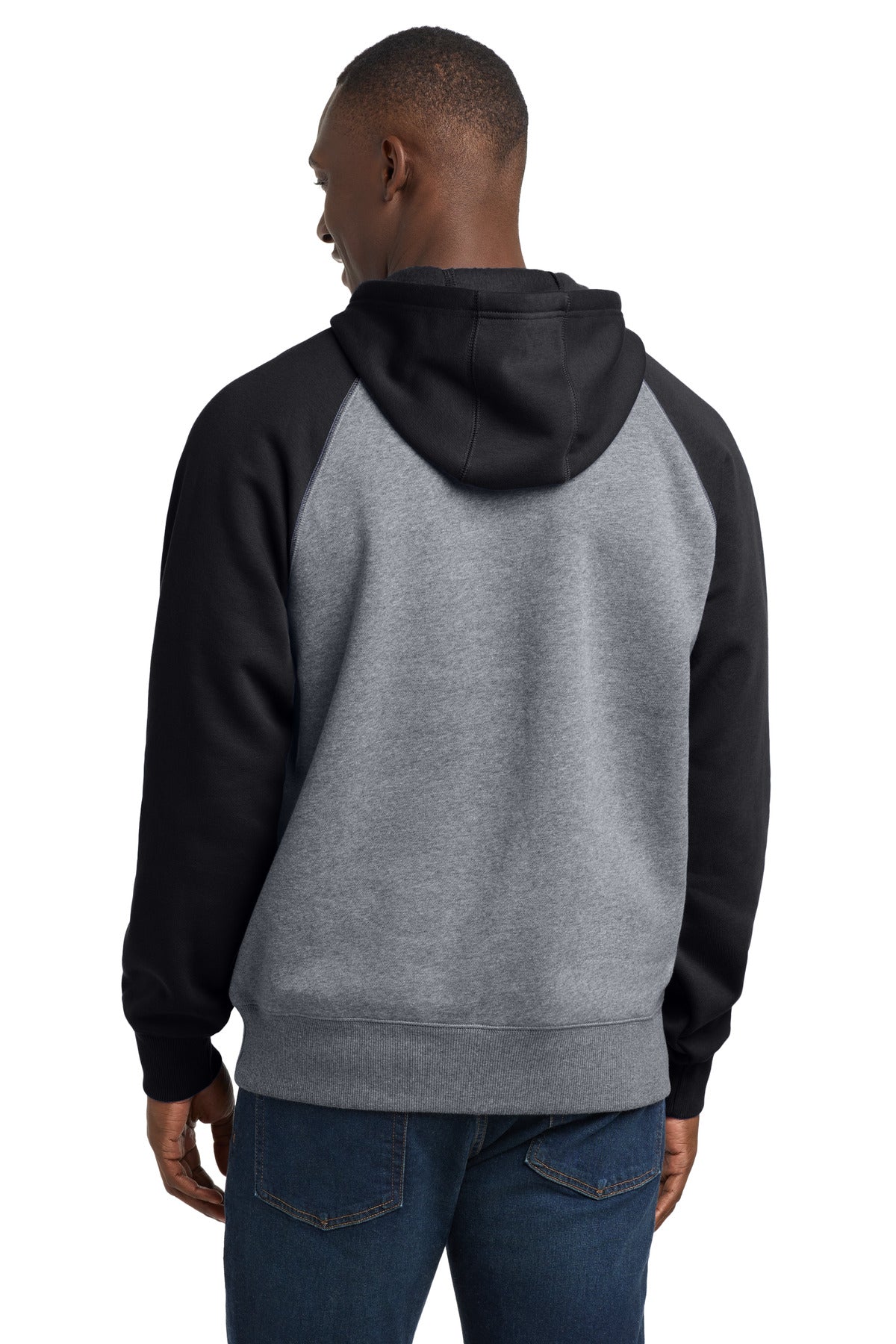 Sport-Tek Raglan Colorblock Pullover Hooded Sweatshirt - Black/ Vintage Heather