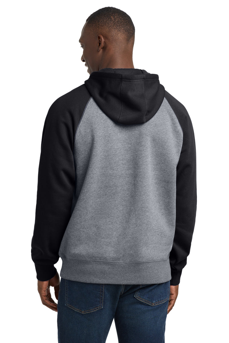 Sport-Tek Raglan Colorblock Pullover Hooded Sweatshirt - Black/ Vintage Heather