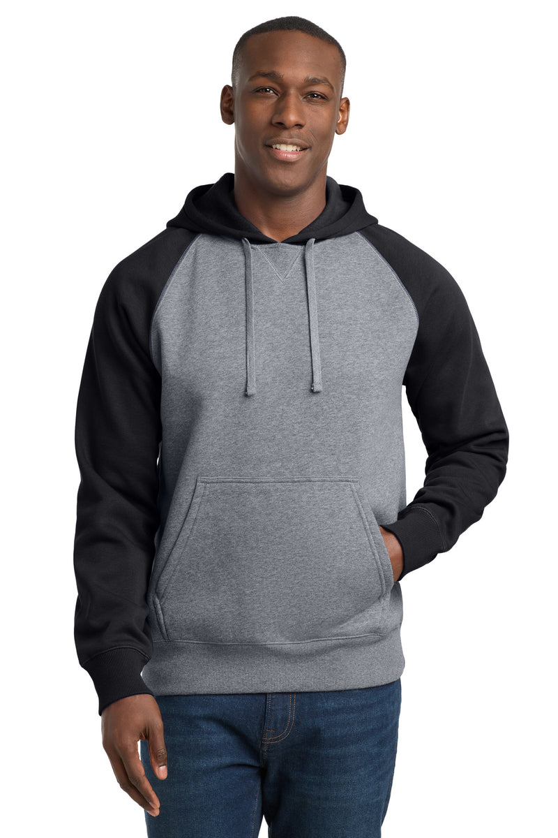 Sport-Tek Raglan Colorblock Pullover Hooded Sweatshirt - Black/ Vintage Heather